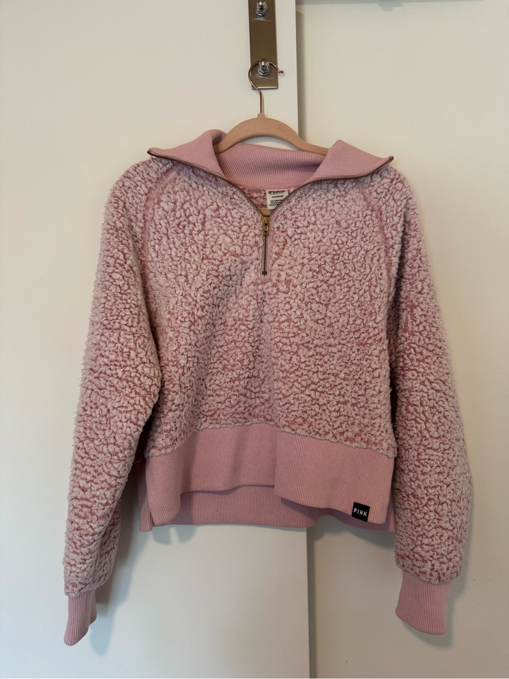 PINK Victoria's Secret Plush Sherpa Half-Zip Pullover in Light Pink
